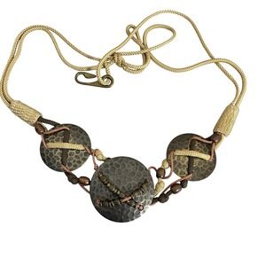 Chico's  Rope Waist Hip Dress Belt Metal Medallions Braided Brass‎ Tone Rope 50"